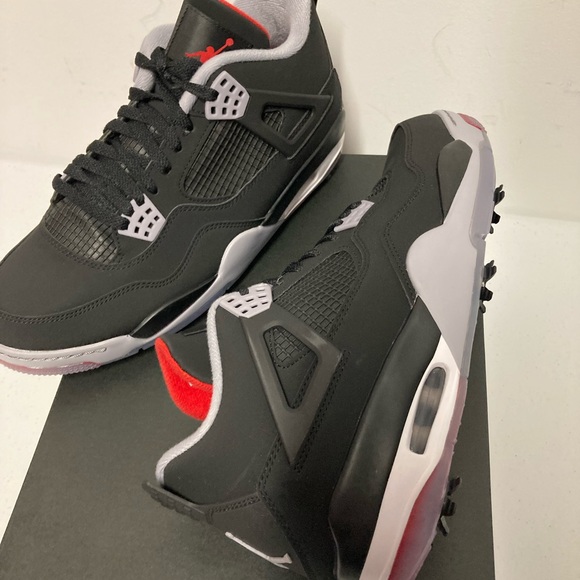 New air jordan 4 retro breds mens golf shoes in hand - Picture 8 of 12